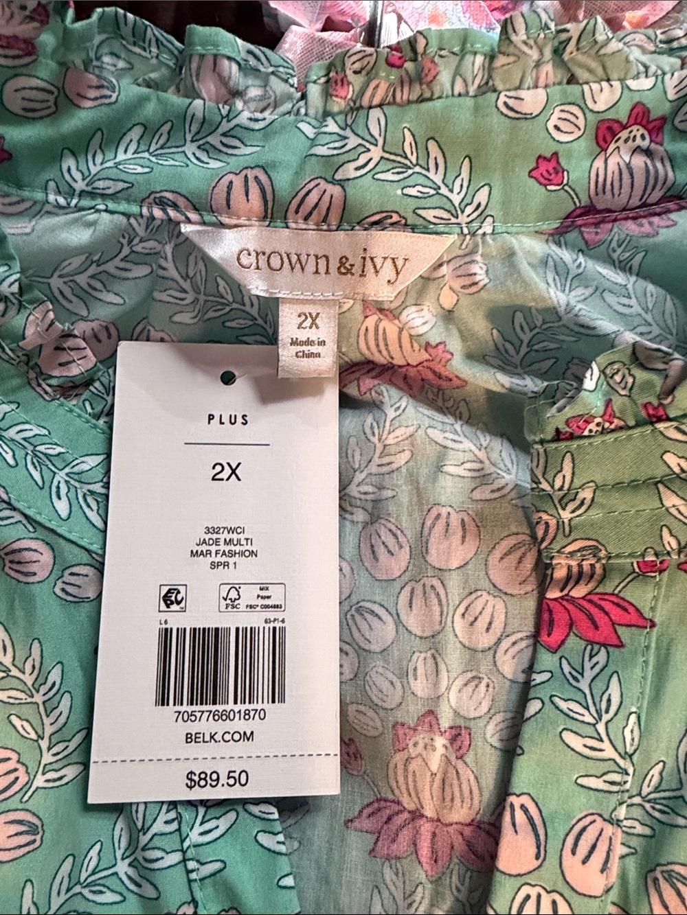 crown & ivy Mint Green Floral Tiered Dress with Pink Accents